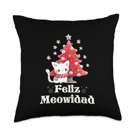 Feliz Meowidad Cat Christmas Tree Funny Cat Lover Throw Pillow