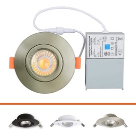 3 Inch Airtight Gimbal Pot Light, Dimmable, 7W- 560LM Brightness, 3Way CCT Adjustable 3K/4K/5K, 3” LED Pot Light with External Driver, Indoor & Outdoor, 5 Years Warranty (Brushed Nickel, One Pack)