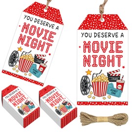 Movie Night Thank You Favor Tags, 50Pcs Movie Thank You Tags Cinema Gift Tag with String for Birthday Theater Film Teacher Appreciation Gift Cards Employee Worker Thanksgiving Day Party Favors