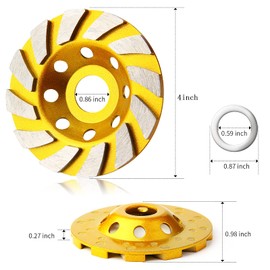 5 Pieces Diamond Cup Grinder 4 Inch Concrete Turbo Diamond Grinding Cup Wheel 12 Segs Heavy Duty Angle Grinder Wheels for Angle Grinder