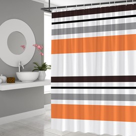 QWRSMYX Black White Gray Orange Shower Curtain Abstract Geometric Stripe Modern Contemporary Simple Fashion Boho Mid Century Bathroom Set Bathtub Accessories Polyester Fabric with Hooks 70Wx70H Inch