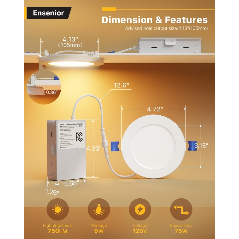 Ensenior 6 Pack 4 Inch LED Recessed Ceiling Light with