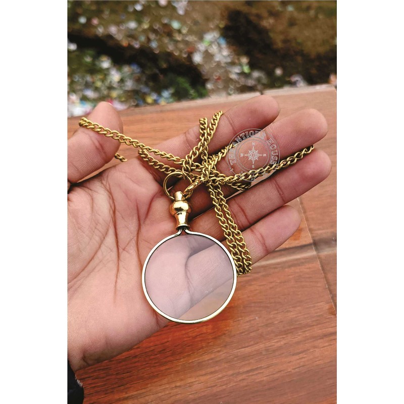 Brass Magnifying Glass, Optical Magnifier Lens with Chain Monocle for