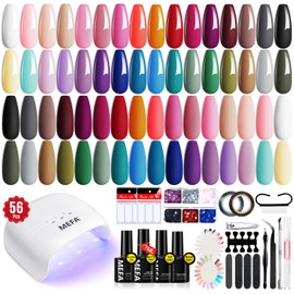 MEFA 56 Pcs Gel Nail Polish Kit with U V Light, 32 Colors Classic Popular Gel Nail Kit Soak Off Nail Polish Gel Set Nail Art Decorations Manicure Tools DIY Gifts for Women