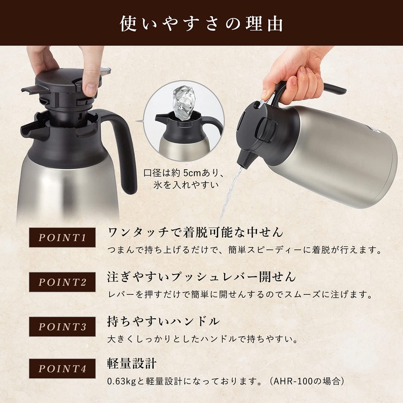 Peacock AHR-100 XA Portable Stainless Steel Vacuum Flask, Retains Heat
