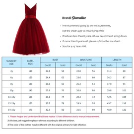 Glamulice Burgundy Flower Girls Lace Bridesmaid Dress Long A Line Wedding Pageant Dresses Tulle Spaghetti Strap Party Gown Christmas Holiday Evening Formal Princess Dance Prom Ball Gown Wine Red 10