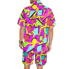 Artsadd 80s 90s Outfits for Men Hawaiian Shirt and Short Set Beach Party Outfit, Neon Pink, X-Large