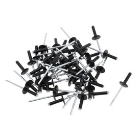 Motoforti Dome Head Large Flange Blind Rivets 4mm Grip Diameter 16mm Grip Length 12mm Flange Diameter Aluminum Alloy Iron Silver Tone Black 50 Pcs