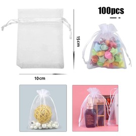 Intckwan 100 Pcs White Organza Bags Medium, Organza Bags 10x15cm, Organza Gift Bags, Jewellery Bags, Wedding Favour Bags, Perfect for Wedding, Festival Party, Christmas, Birthday, Anniversary