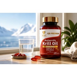 GB Premium Antarctic Krill Oil 2000mg, Omega-3 EPA & DHA with Astaxanthin and Phospholipids, High Strength Krill Oil Supplement, 120 Softgels