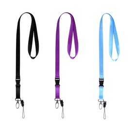 XDGBGFN Pack of 3 Lanyard Detachable Polyester Fibre Lanyard Long for Keys, Work Card, ID Card, Company, Family, School (Black, Blue, Purple), Blue, black, purple