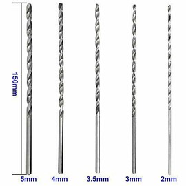 SyiXute Spiral Drill Bit Set Extra Long High-Speed Steel Cylinder Shank Twist Drill Bit Diameter 2 mm, 3 mm, 3.5 mm, 4 mm, 5 mm for Drilling on Stainless Steel