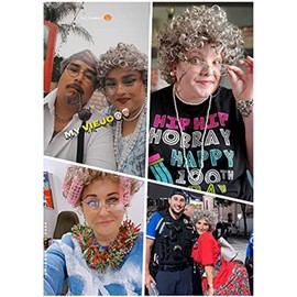 FAYBOX- Peluca de anciana, peluca de disfraz de abuela con rulos para Halloween, cosplay, fiesta de disfraces