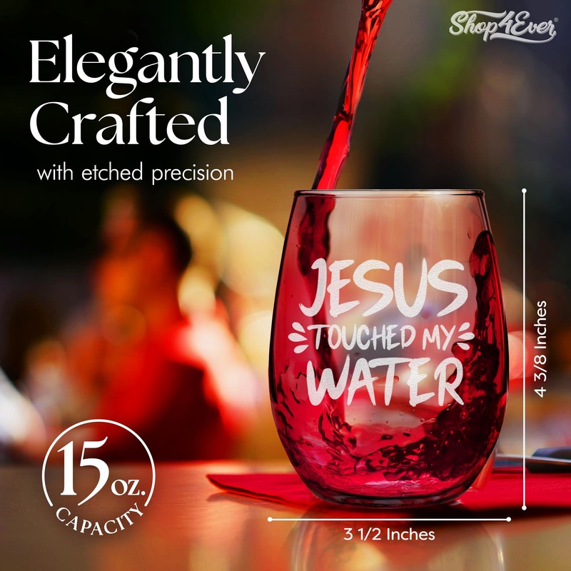 shop4ever Jesus Touched My Water Engraved Stemless Wine Glass 15
