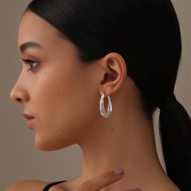 LeCalla 925 Sterling Silver Filigree Earrings for Women | Mesh Filigree Oval Hoop Earrings | Click-Top Hoop Earring - 30MM