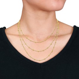 Abbie+Cleo Women's 3-Strand Station Ball Necklace - Yellow Gold Flashed Plated Sterling Silver with Lobster Clasp - Adjustable 16"+2" Extender