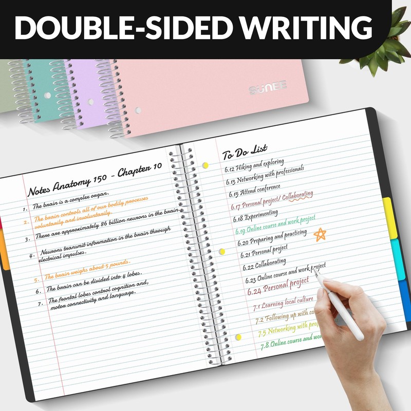SUNEE 5 Subject Notebook College Ruled - 400 Pages, 9"x11",
