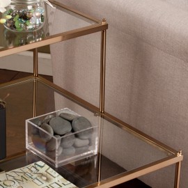 Knox Accent Table - Metallic Gold Metal Frame w/ Glass Tops - Glam Style Décor