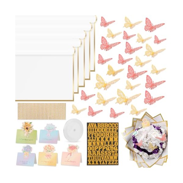 BESUPERT 52Pcs Flower Bouquet Wrapping Paper Kit, 20 Sheets White