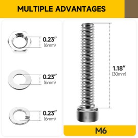 Mywish (25Sets) M6 Screw Kit, M6 x 30mm Socket Head Cap Screws Bolts, 304 Stainless Steel Allen Socket Hex Drive M6 Bolts, Bright Finish M6 Screws with Nuts and Washers & Hex Spanner