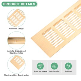 2-Pack Door Vents for Interior Doors, 8 x 3 Inch/ 200 x 80mm Aluminum Alloy Ventilation Grille for Cabinet/Wardrobe/Shoe Cabinet, Rectangle Air Vent with 8 Screws [Brushed Gold]