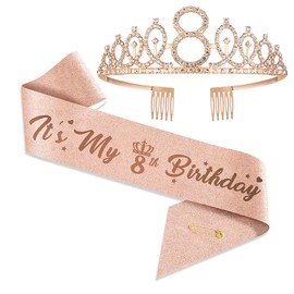 8th Birthday Crown and Sash, 8th Birthday Decorations for Girl 8 Years Old It’s My 8th Birthday Girl Birthday Gifts 8th Birthday Happy 8th Birthday Party Favor Supplies