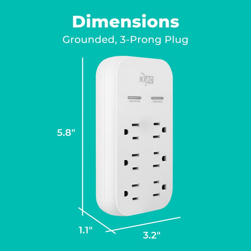 KMC 6-Outlet Extender USB-C PD Surge Protector Wall Tap, Multi-Plug