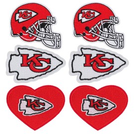Rugby Gameday Iron On Patches,6pcs Rugby Fans Favorite Team Embroidered Patches Logo and Helmet ，Iron on or Sew on Patch Applique for Hats，Clothes,Backpacks,DIY Accessories (RED)