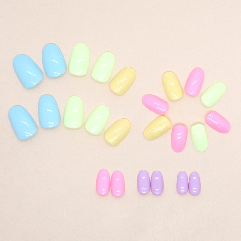 Short Fake Nails - Acrylic Press Ons, Almond Squoval Glossy