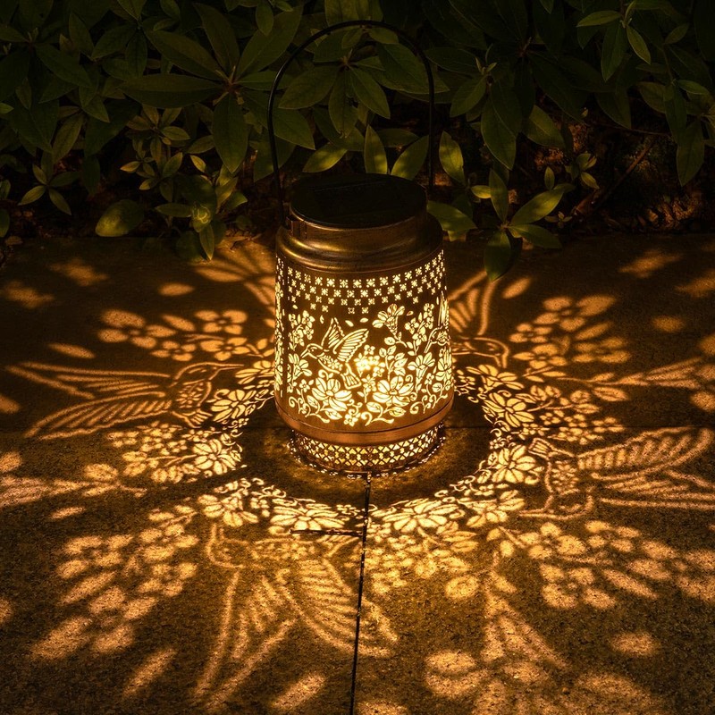 RESNICE Outdoor Waterproof Hummingbird Solar Lanterns Metal Hanging Garden Light