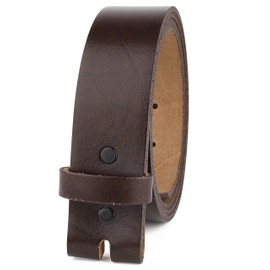 F&L CLASSIC Belt for buckle men Snap on Strap Full Grain One Piece Leather no buckle,1 1/2" Wide, Made in USA, brown Size 52