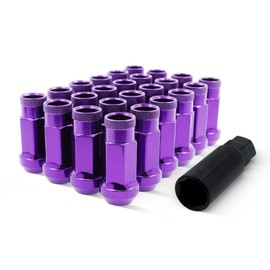 EZAccessory 14x1.5 Extended Tuner Lug Nuts 32 Pcs+Key Purple Racing Open End for Dodge Ram 2500 3500 11-24