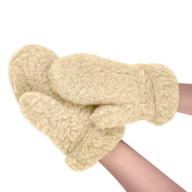 Extremely warm 100% natural merino sheep wool mittens for men and women. Good for arthritis, outdoors, gifts, Off-white, Small