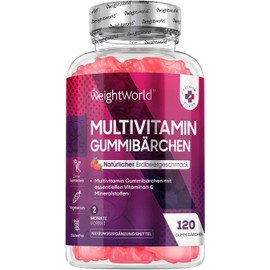 Multivitamin Gummy Bears - 120 Pieces - Gummies with 14 Vitamins and Minerals - For Adults with Vitamin C, D3, Biotin, Folic Acid, Zinc & More - Natural Ingredients & Strawberry Flavours Visit the Weight