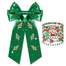 Christmas Hair Bow Clips for Women Girls Christmas Tree Hair Bows Red Green Crystal Xmas Cheer Bows Festive Holiday Ugly Sweater Hair Accessories Christmas Party Decorations Gifts