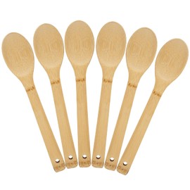 Set of 6 Wooden Cooking Spoons, Length 30 cm, Kitchen Utensils Made of Bamboo, Wooden Spatula, Kitchen Bamboo Spatula for Mixing and Stirring Food When Cooking, Accessories Kitchen Utensils