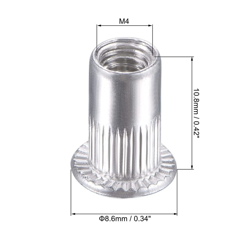 uxcell M4 Rivet Nuts Aluminium Alloy Knurled Flat Head Threaded