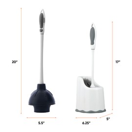 Superio Sink & Toilet Plunger with Toilet Bowl Brush and Holder Set - Dual-Purpose Drain Plunger with Mold-Resistant Rubber Head & Ergonomic Grip