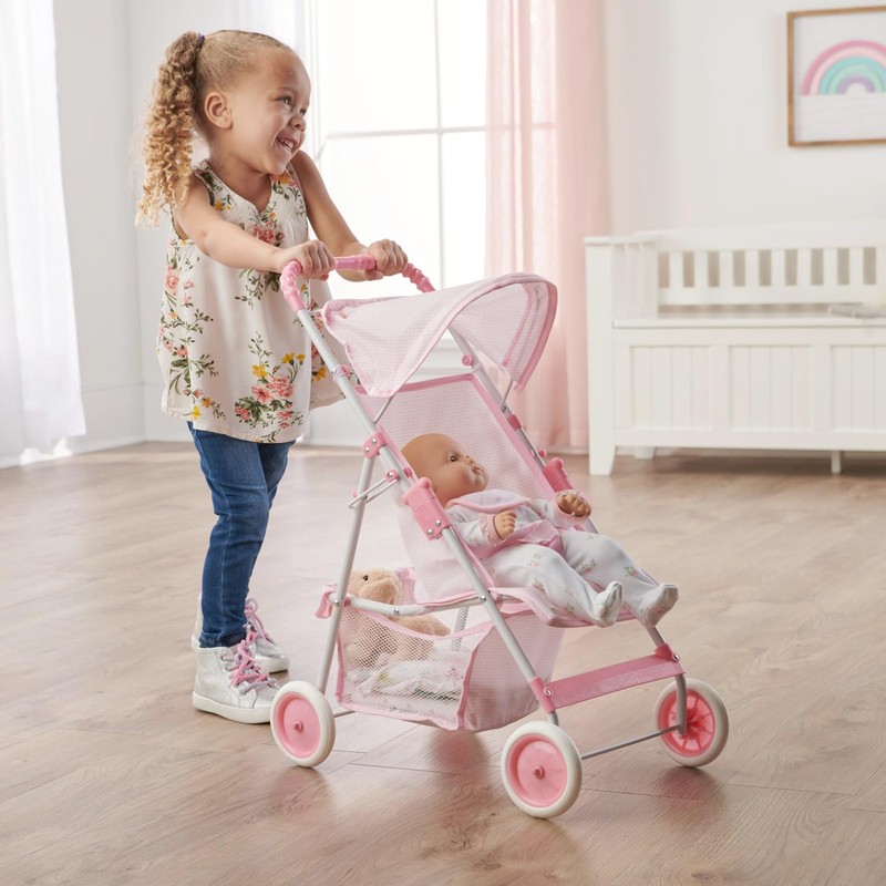 Badger Basket Folding Doll Umbrella Stroller for Dolls Up to