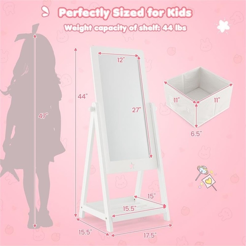 Pemberly Row Freestanding Full Length Dressing Mirror withShelf Storage Bin