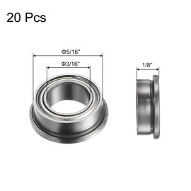 uxcell FR156ZZ Flanged Ball Bearing, 20pcs 3/16" x 5/16" x 1/8" Chrome Steel Double Shielded ABEC1 Flange Bearings