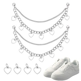 Silver Double Layered Shoe Chains Heart Shoelace Charm for Sneakers Chain Charms for Boots Heel Chains Bag Chain for Handbags Charms 2 Pcs Shoe Decoration Accessories