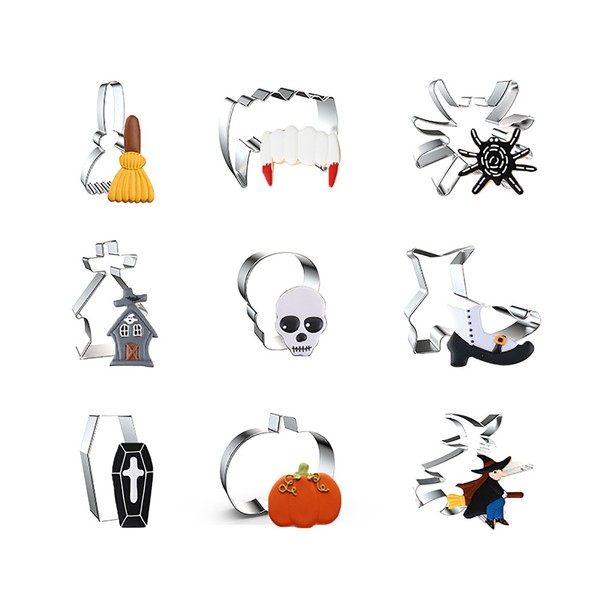 WJSYSHOP Halloween Cookie Cutters 9-Pc Set – Broom Vampire Teeth