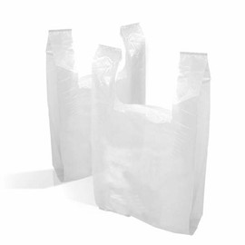 100 White Plastic Carrier Bags Vest Style With Handles | Medium 10x15x18 | Shopping Bags | Premium Quality Recyclable