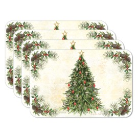 CounterArt Vintage Christmas Tree, Reversible Easy Care Flexible Plastic Placemat, 4 Pack, Made in The USA