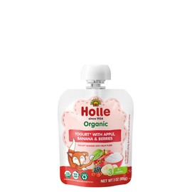 Holle Baby Yogurt Pouches - Organic Yogurt with Apple, Banana & Berry Fruit Purée - Drinkable Pouches for Kids & Babies 8 Months & Up - (10 Pack) Shelf Stable, Non-Gmo with 0 Sugar Added