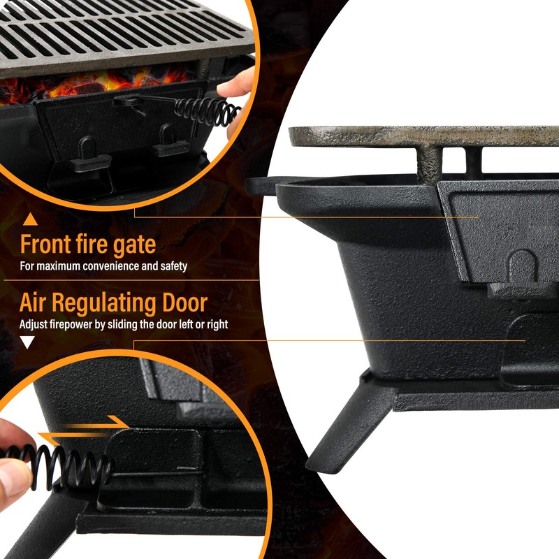 ORALNER Cast Iron Hibachi Grill, Portable Tabletop Grill with Double-Sided