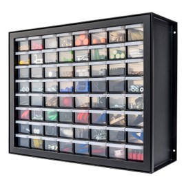 IRIS USA Bead Organizer Drawers, 64-Drawer, Screw Tool Electronics Hardware Nuts and Bolts Plastic Garage Storage Cabinet Bin, Stackable Craft Supply Building Bricks Sorter Teacher Tool Box, Black