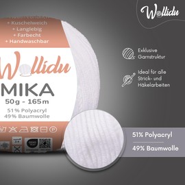 Wollidu Mika Knitting and Crochet Yarn, 51% Polyacrylic, 49% Cotton, 10 x 50 g/165 m, Oeko-Tex, White
