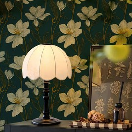 ZAMNEA Green Gold Peel and Stick Wallpaper, Vintage Dark Green Floral Wall Paper Self Adhesive Removable Wall Paper for Bedroom Kitchen Countertop Cabinets Dresser Drawer Furniture 17.7X118 Inches